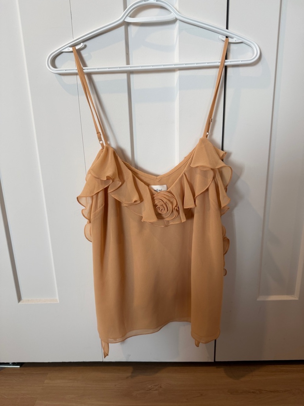 Aritzia Peach Ruffle-Trim Spaghetti Strap Camisole